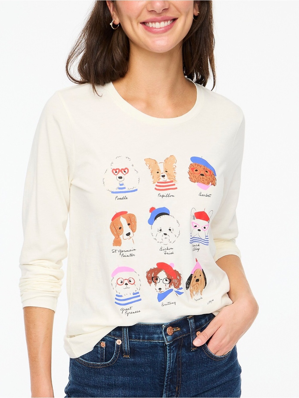J CREW M Collector French Dog Graphic Tee • Colorful Animal Print Dogs Top